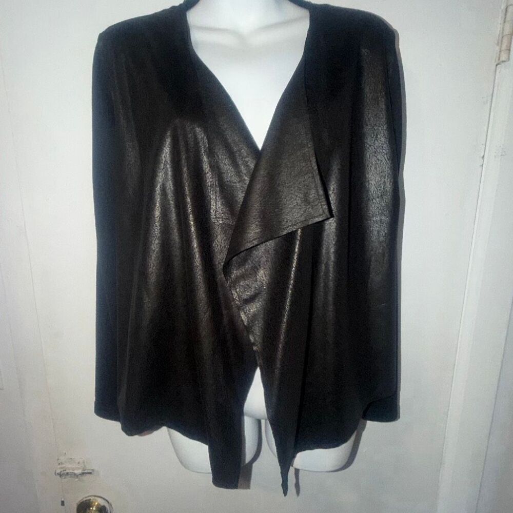 BEULAH Black Soft Shimmer Pleather Waterfall Front Jacket-M
